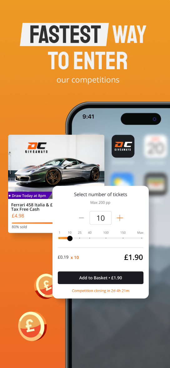 Optimised app entry, our fastest way to enter competitions